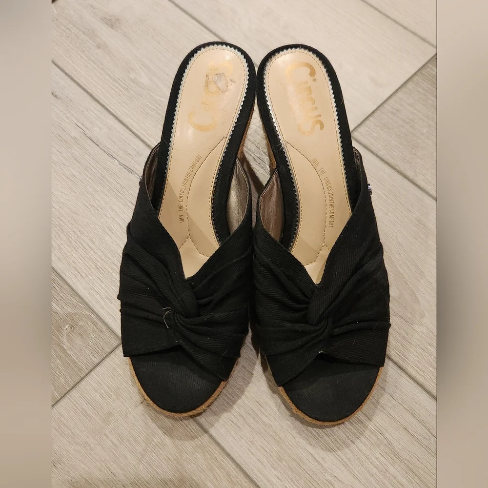Circus By Sam Edelman Bea Wedge Espadrille Sandals Black Women's 8.5